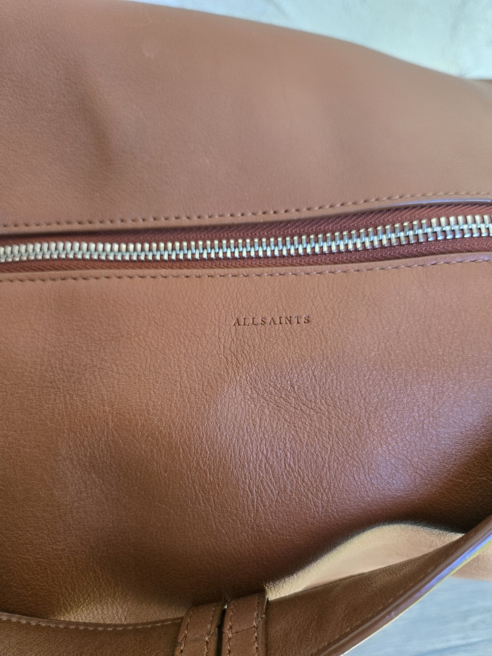 All Saints Brown Kita East West Leather Tote Bag with Braided Strap - Picture 5 of 16